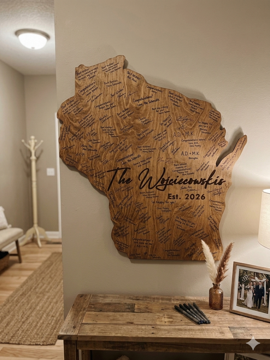Wisconsin State Wedding Guest Book | Custom Wooden Guest Book Alternative | Rustic Wedding Sign Guest Book | Wisconsin Shape Wedding Keepsake
